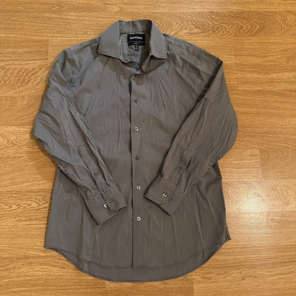 Bonobos Shirt Men's 16 - 32 Tailored Fit Black Check Plaid Button Up Long Sleeve